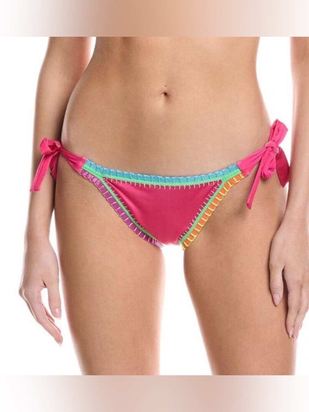 PQ Swim X Solange Ferrarini Crochet Trim Full Bikini Bottom Hot Pink Size L